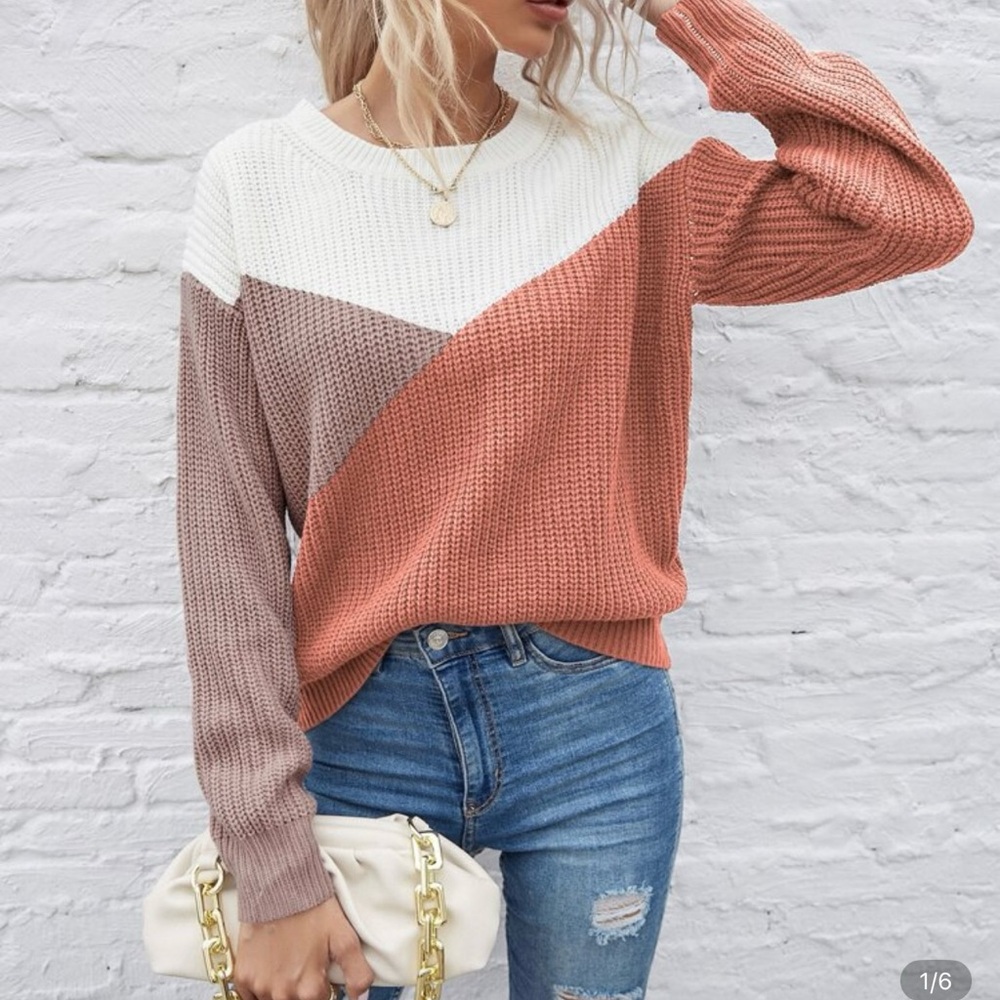 SHEIN LUNE Color Block Drop Shoulder Knit Sweater Size Large